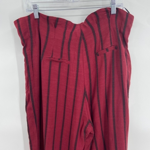 NWOT RESET Burgundy Black Stripe Linen Blend Paper Bag Wide Leg Pants - Picture 8 of 10